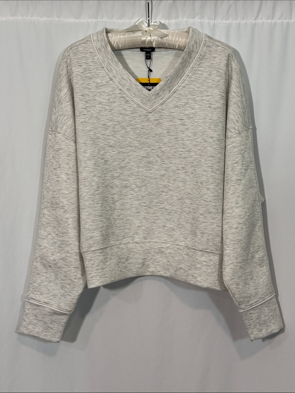 Express Light Heather Gray V-Neck Sweater